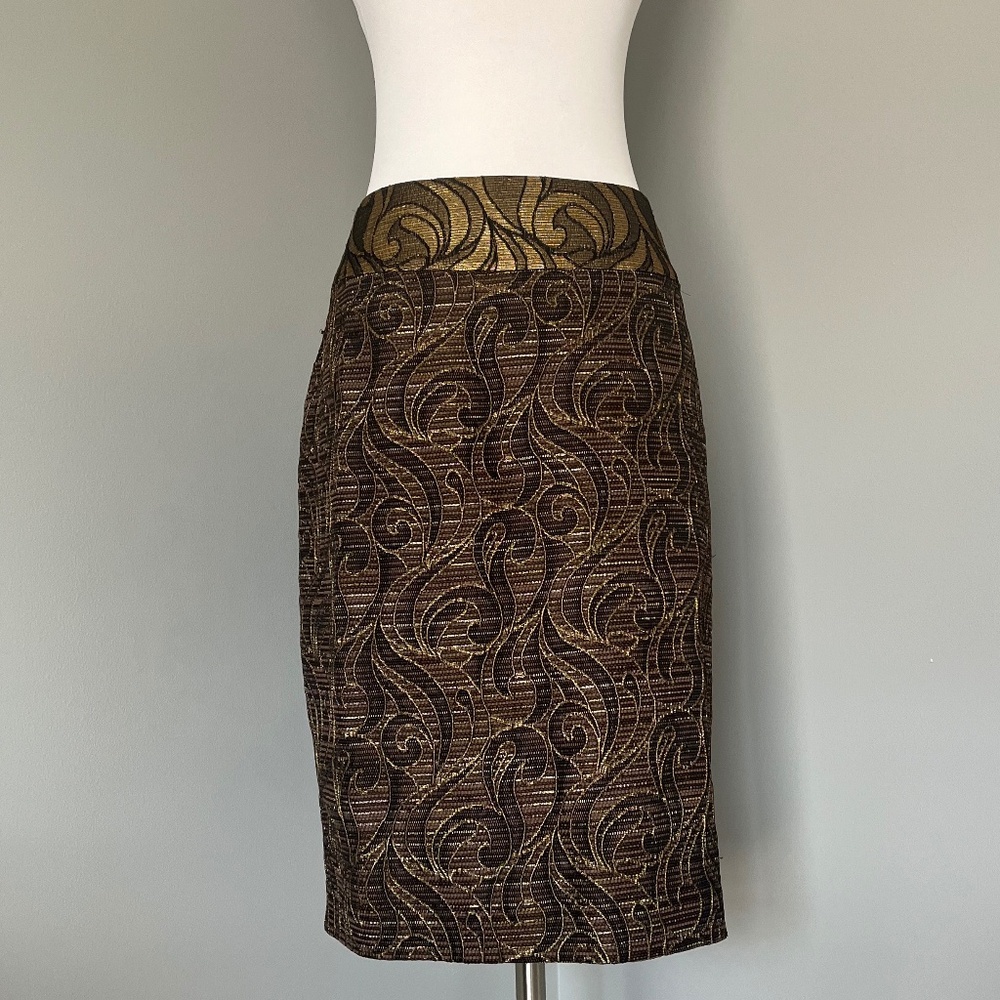 St. John Couture Printed Knee-Length Gold Brown Special Occasion  Cocktail Skirt